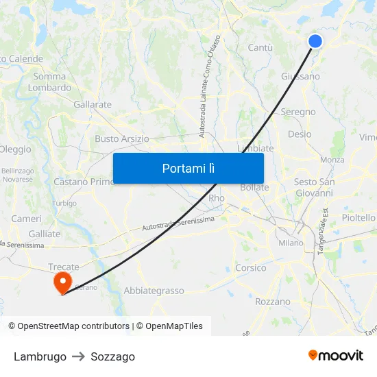 Lambrugo to Sozzago map