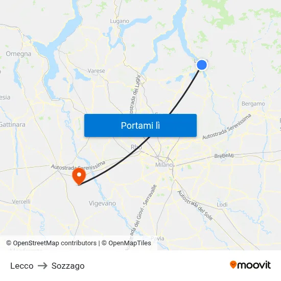 Lecco to Sozzago map