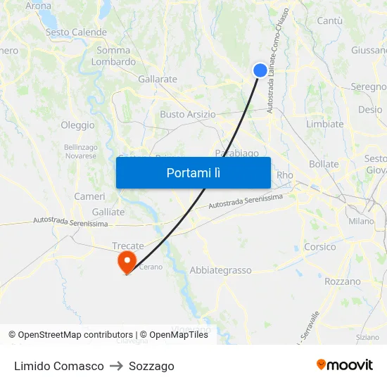 Limido Comasco to Sozzago map