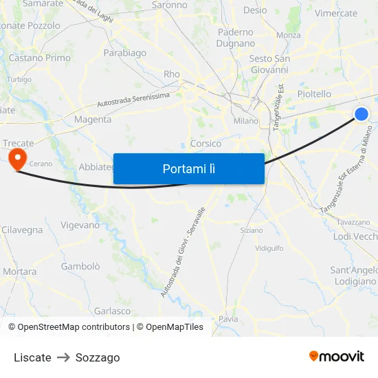 Liscate to Sozzago map