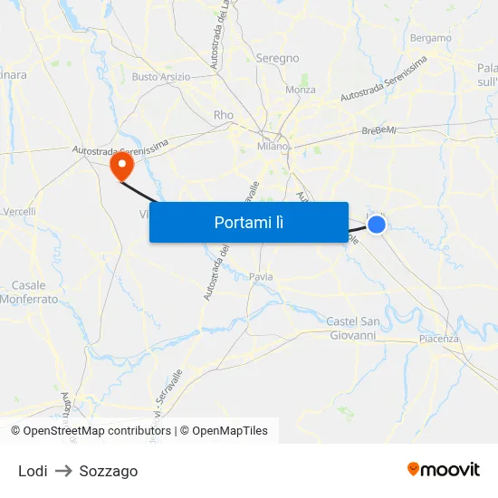 Lodi to Sozzago map