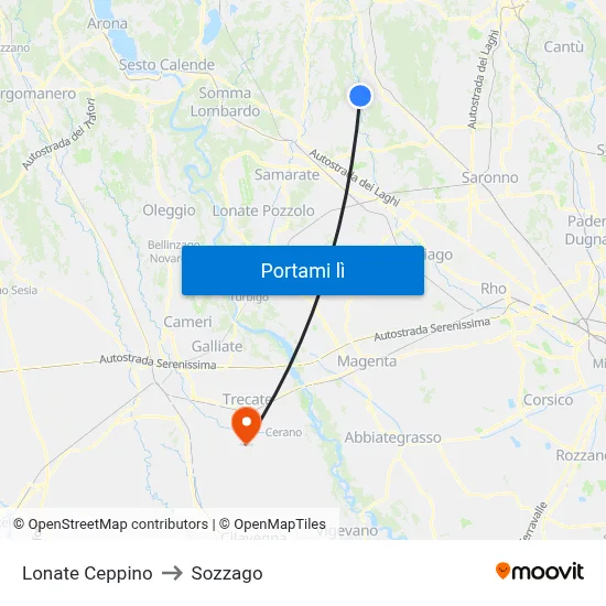 Lonate Ceppino to Sozzago map