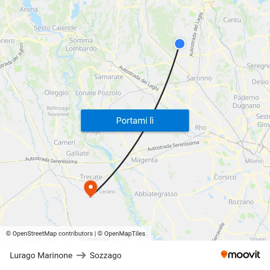Lurago Marinone to Sozzago map