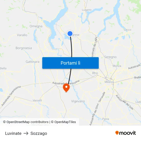 Luvinate to Sozzago map