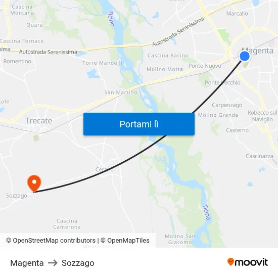 Magenta to Sozzago map