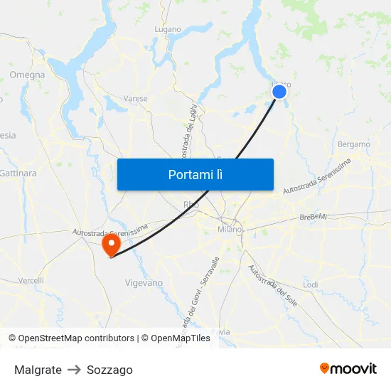 Malgrate to Sozzago map
