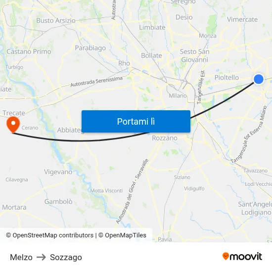 Melzo to Sozzago map
