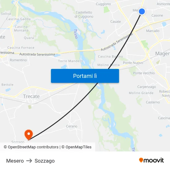 Mesero to Sozzago map