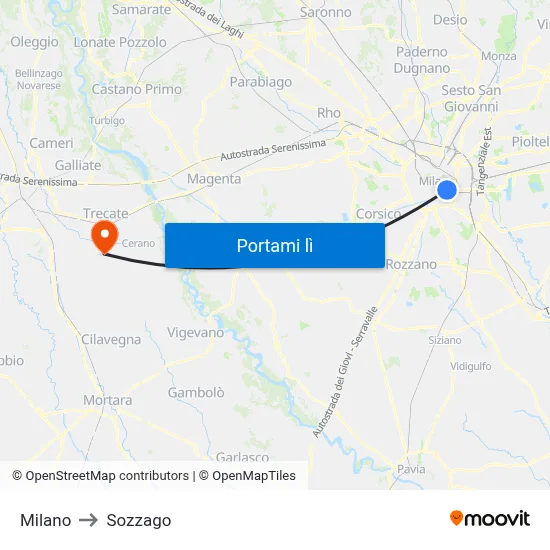Milano to Sozzago map