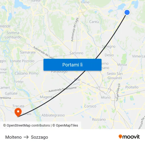 Molteno to Sozzago map