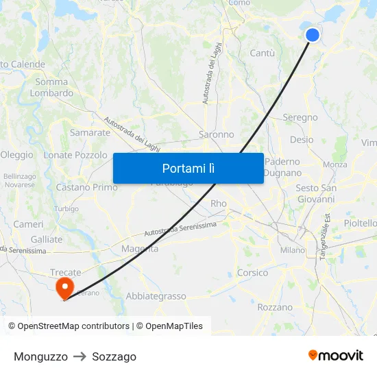 Monguzzo to Sozzago map