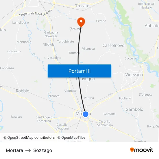 Mortara to Sozzago map
