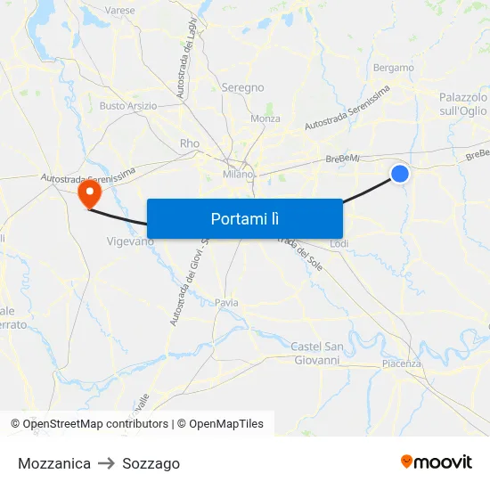 Mozzanica to Sozzago map