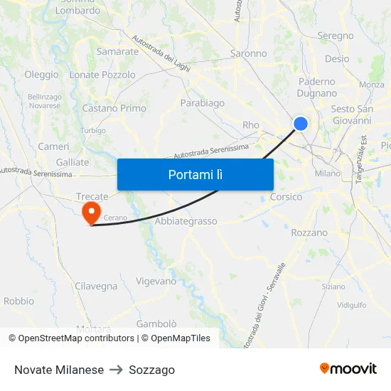 Novate Milanese to Sozzago map