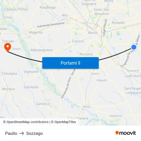 Paullo to Sozzago map