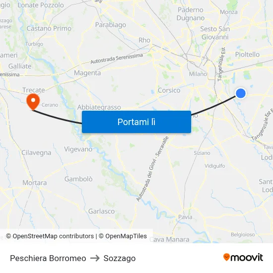 Peschiera Borromeo to Sozzago map