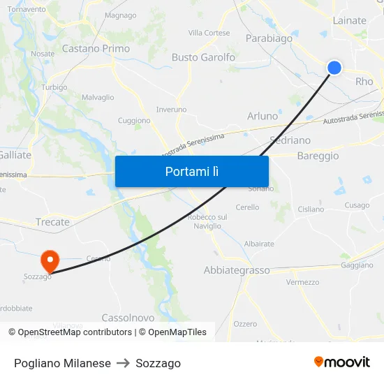 Pogliano Milanese to Sozzago map