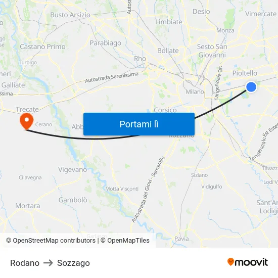 Rodano to Sozzago map