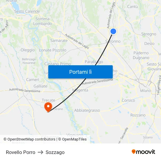 Rovello Porro to Sozzago map