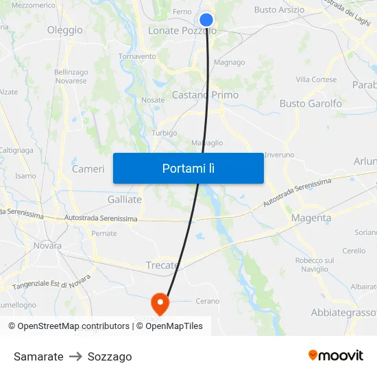 Samarate to Sozzago map