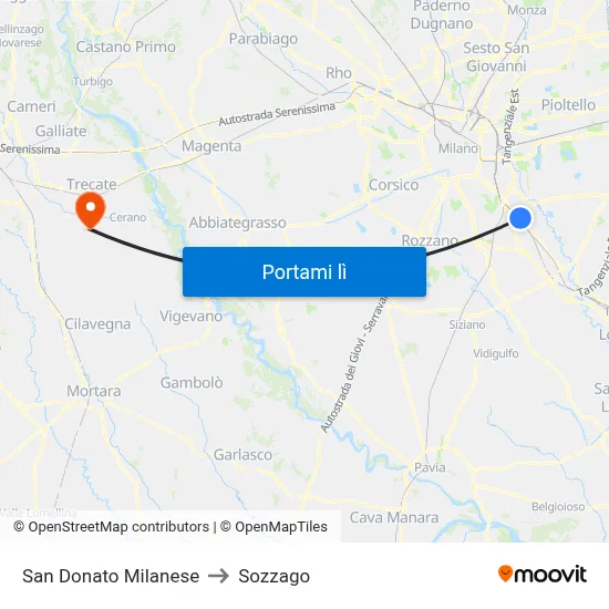San Donato Milanese to Sozzago map