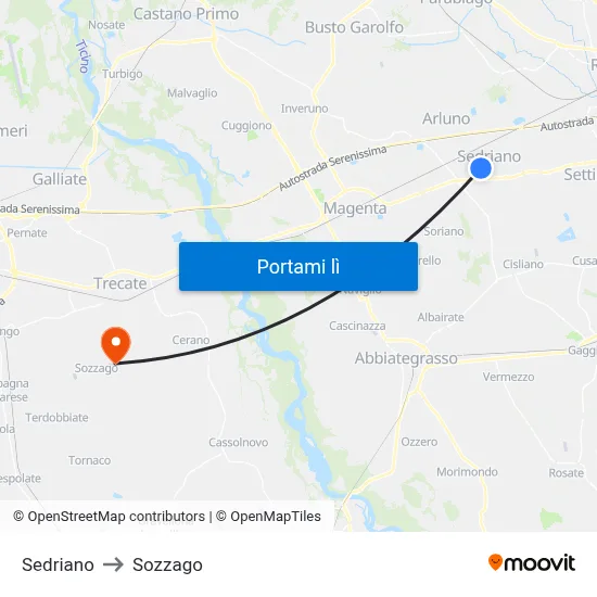 Sedriano to Sozzago map