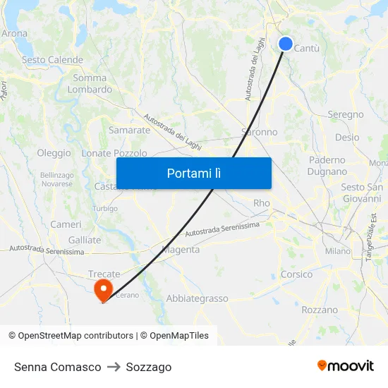 Senna Comasco to Sozzago map