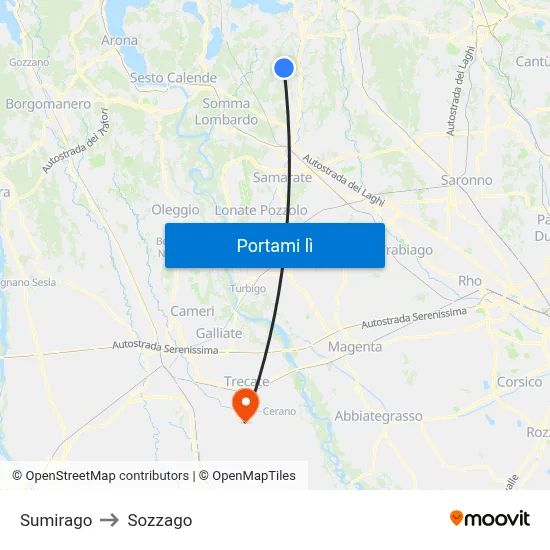 Sumirago to Sozzago map