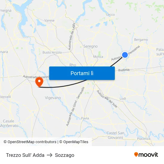 Trezzo Sull' Adda to Sozzago map
