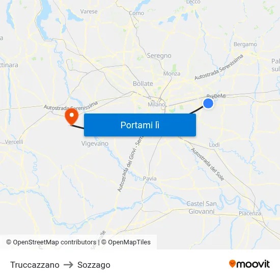 Truccazzano to Sozzago map