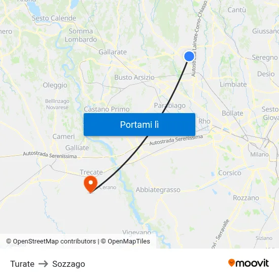Turate to Sozzago map