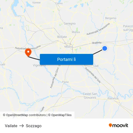 Vailate to Sozzago map