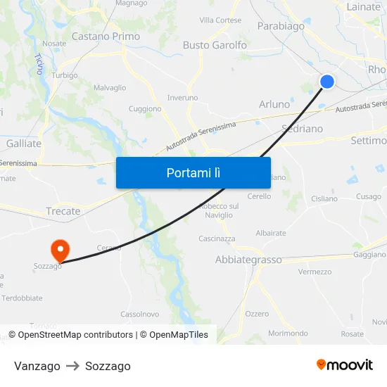 Vanzago to Sozzago map