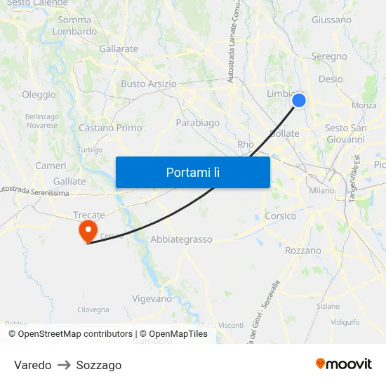 Varedo to Sozzago map