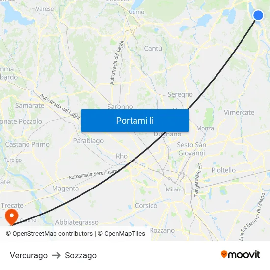 Vercurago to Sozzago map