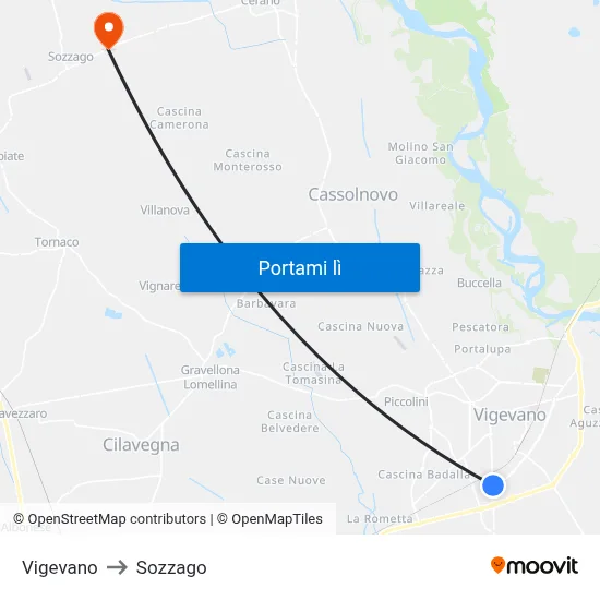 Vigevano to Sozzago map