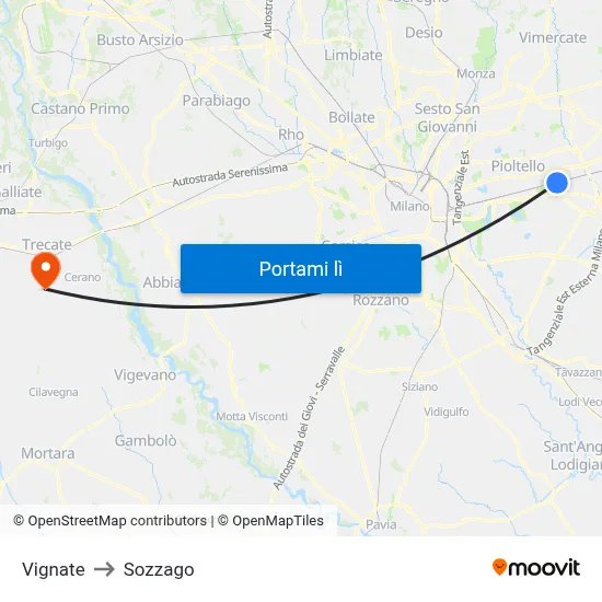 Vignate to Sozzago map