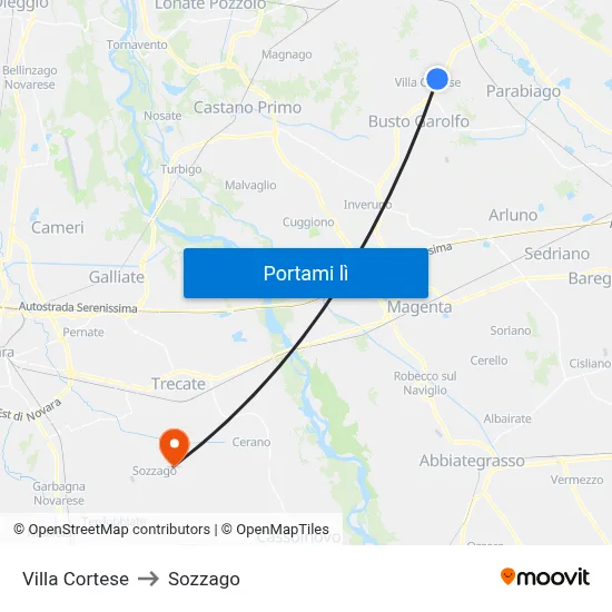 Villa Cortese to Sozzago map