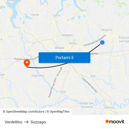 Verdellino to Sozzago map