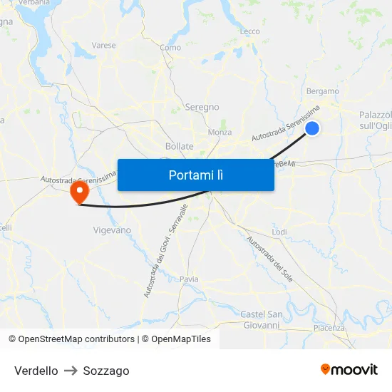 Verdello to Sozzago map