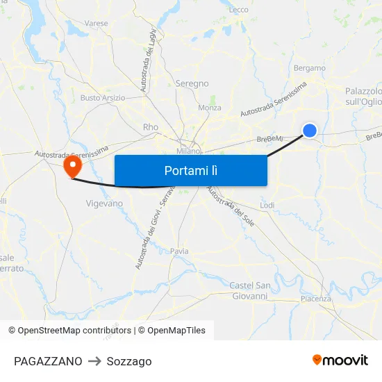 PAGAZZANO to Sozzago map