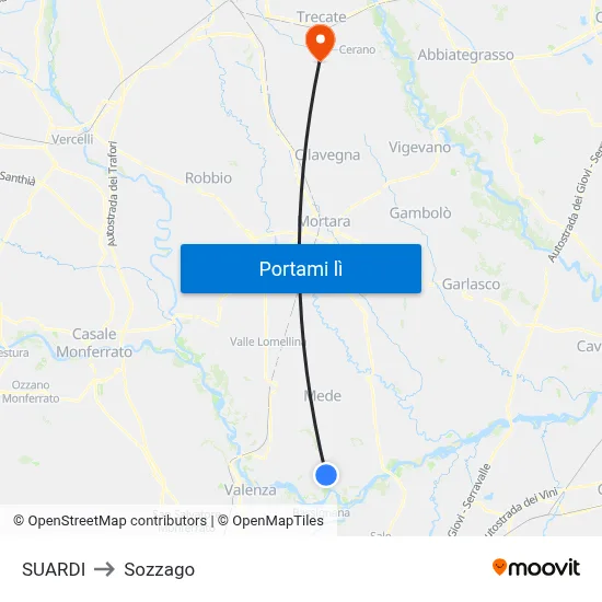 SUARDI to Sozzago map