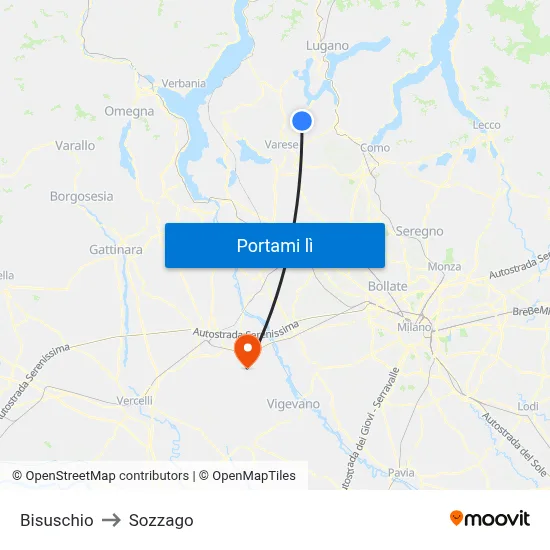 Bisuschio to Sozzago map