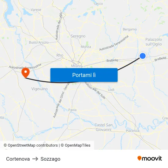 Cortenova to Sozzago map