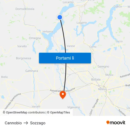 Cannobio to Sozzago map