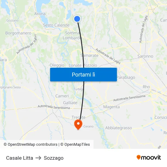 Casale Litta to Sozzago map