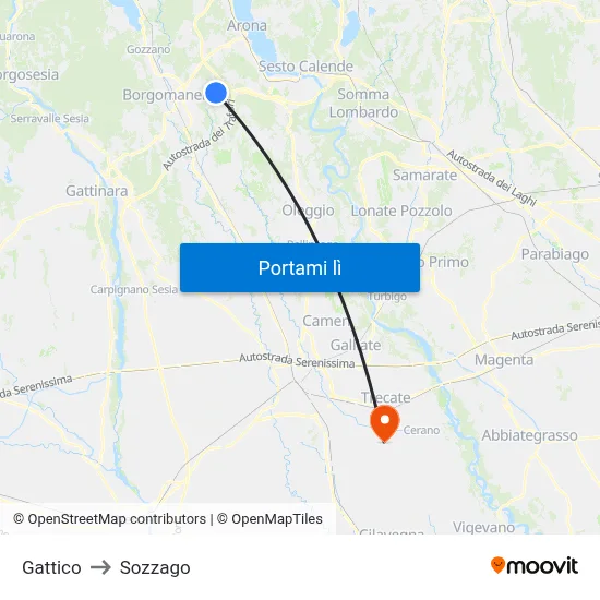 Gattico to Sozzago map