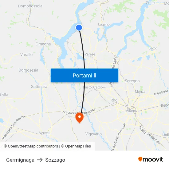 Germignaga to Sozzago map