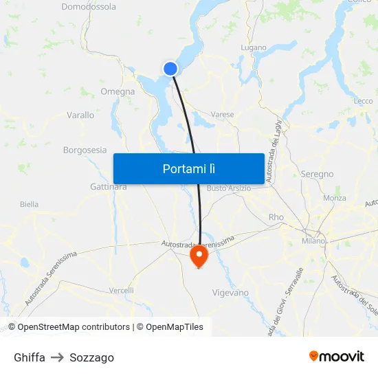 Ghiffa to Sozzago map