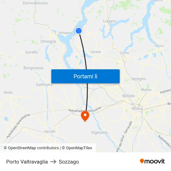 Porto Valtravaglia to Sozzago map